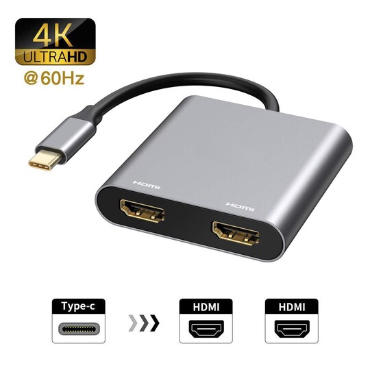 NÖRDIC USBC til 2xHDMI adapter HDMI skærm MST Double HDMI USB Type C adapter | Elgiganten