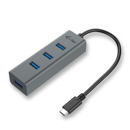 i-tec Metal C31HUBMETAL403, USB 3.2 Gen 1 (3.1 Gen 1) Type-C, USB 3.2 Gen 1 (3.1 Gen 1) Type-A, 5000 Mbit/s, Grå, Android, Krom, 96 mm