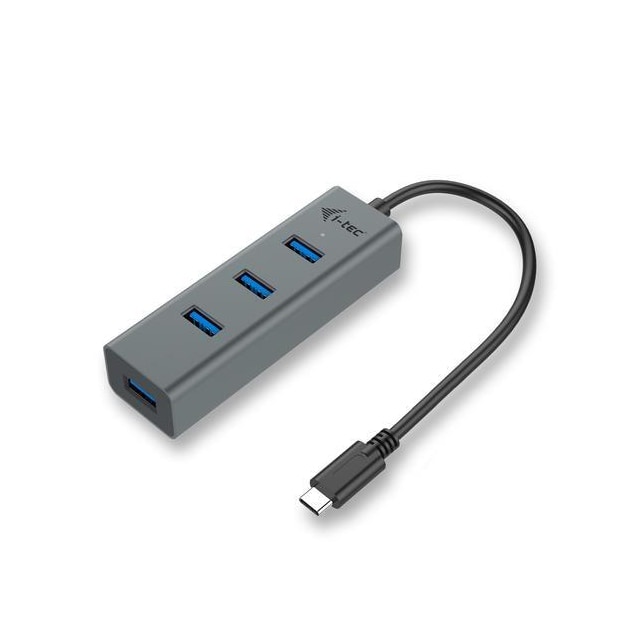 i-tec Metal C31HUBMETAL403, USB 3.2 Gen 1 (3.1 Gen 1) Type-C, USB 3.2 Gen 1 (3.1 Gen 1) Type-A, 5000 Mbit/s, Grå, Android, Krom, 96 mm