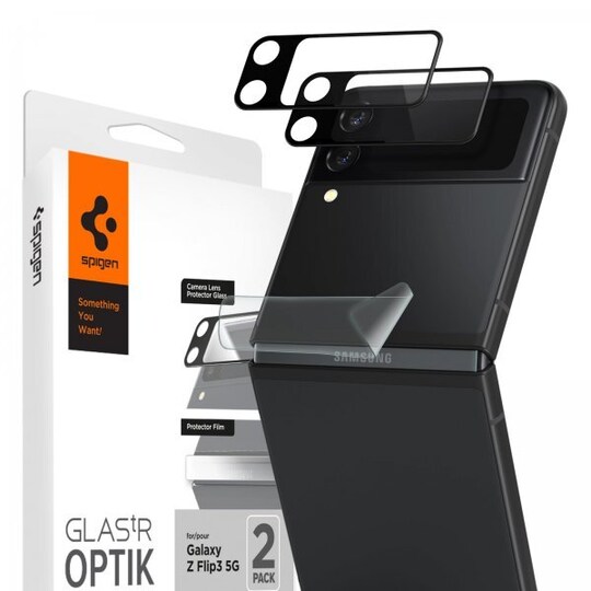 Spigen Samsung Galaxy Z Flip 3 Kameralinsebeskytter Glas.tR Optik Svart + Hinge Film 2-pack