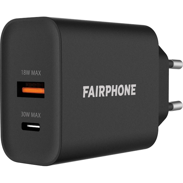 Fairphone dobbelt vægoplader  18W+30W (sort)