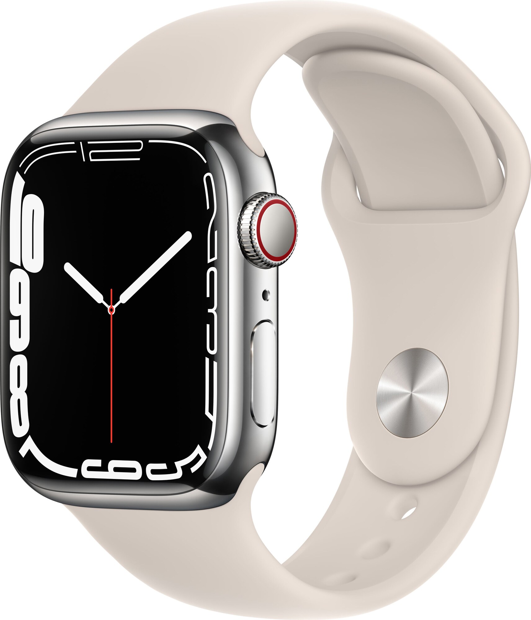 Apple Watch Series 7 41mm GPS+eSIM (sølvstål/ stjerneskær sportsrem) |  Elgiganten