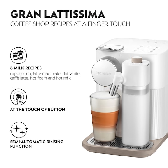 NESPRESSO® Gran Lattissima-kaffemaskine fra DeLonghi, Hvid | Elgiganten