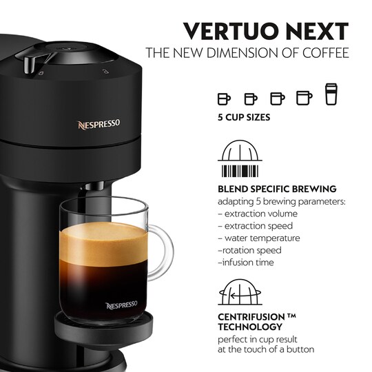 NESPRESSO® Vertuo Next kaffemaskine fra DeLonghi, Matt Sort | Elgiganten