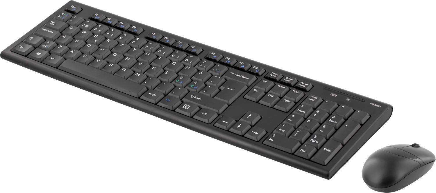 DELTACO trådløst tastatur og mus, USB, 10 m, nordisk, sort | Elgiganten