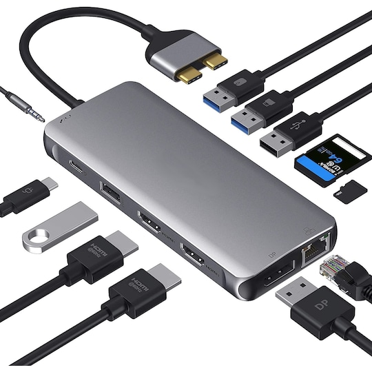 Macbook Docking Station 1 til 12 porte dobbelt HDMI 1xDP 1x USB C 87W 1xRJ45 Giga 4xUSB En 2 x SD / TF audio | Elgiganten