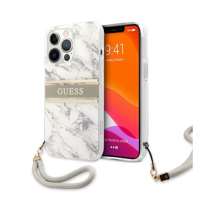 Guess iPhone 13 Pro Max Cover Marble Design Stripe Grå