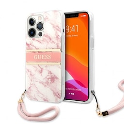 Guess iPhone 13 Pro Max Cover Marble Design Stripe Lyserød