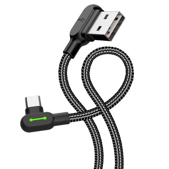Mcdodo CA 5281 Vinklet USB C til vinklet USB A kabel til synkronisering og  hurtig opladning, LED, sort, 1,2 m | Elgiganten