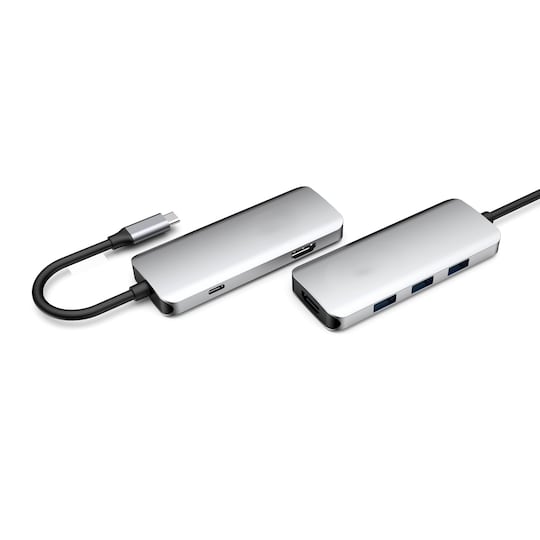 NÖRDIC 1 til 6 USB C Aluminium Docking Station Double HDMI 4K 30Hz, 1xUSBC  PD87W 3XUSB A Space Grey Dual HDMI USB C Adapter | Elgiganten