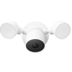 Google Nest Cam sikkerhedskamera med kabel og projektørlys