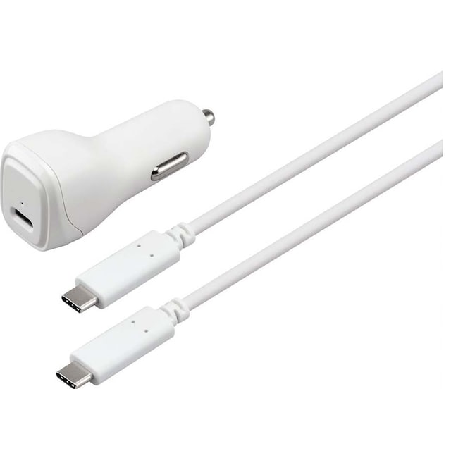 Sandstrøm USB-C-til-USB-C-biloplader (hvid)