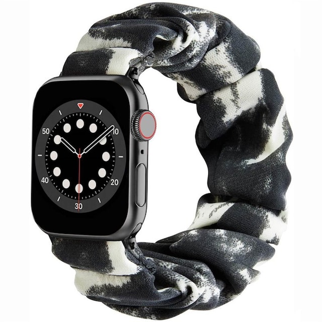 Scrunchie Elastic Armbånd Apple Watch 6 (44mm) - Mørkegrå/hvid