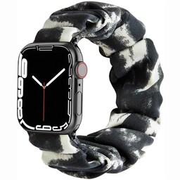 Scrunchie Elastic Armbånd Apple Watch 7 (41mm) - Mørkegrå/hvid