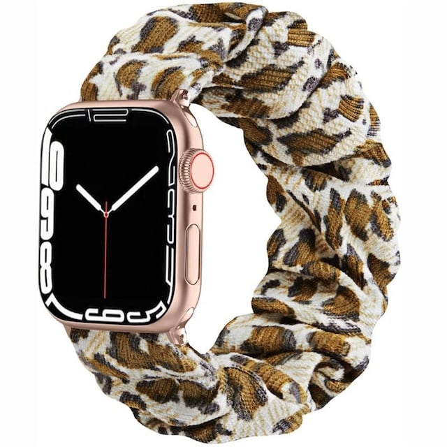 Scrunchie Elastic Armbånd Apple Watch 7 (45mm) - Leopard Gul
