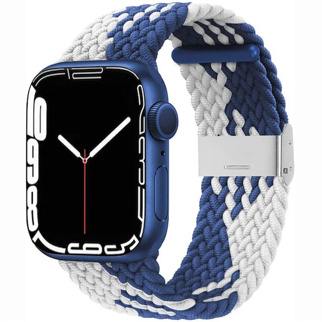 Flettet Elastik Armbånd Apple Watch 7 (45mm) - Blåhvid