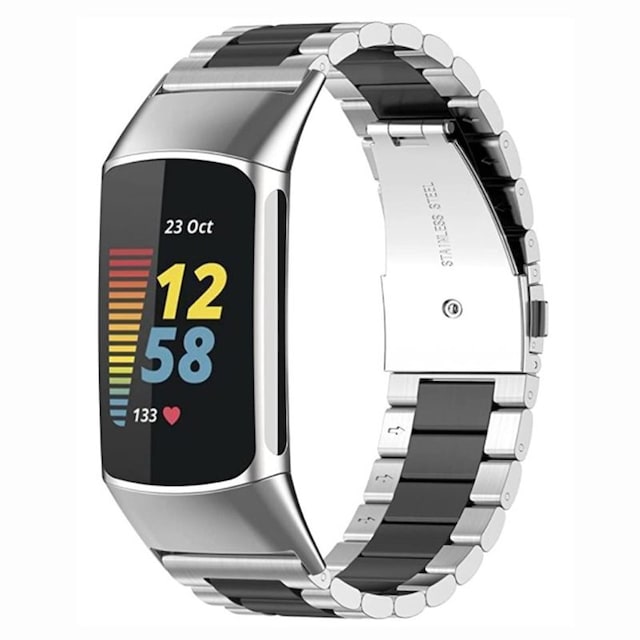 Rustfrit stål armbånd Fitbit Charge 5 - Sølv/sort