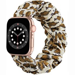Scrunchie Elastic Armbånd Apple Watch 6 (44mm) - Leopard Gul