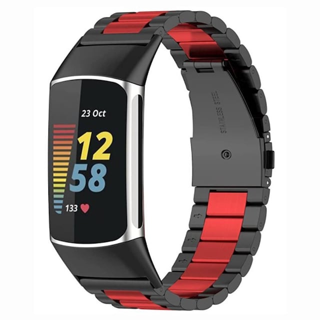 Armbånd rustfrit stål Fitbit Charge 5 - Sort/rød
