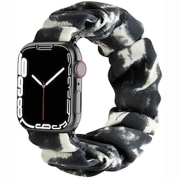 Scrunchie Elastic Armbånd Apple Watch 7 (45mm) - Mørkegrå/hvid