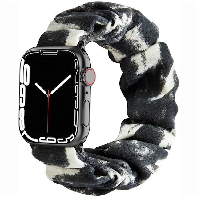 Scrunchie Elastic Armbånd Apple Watch 7 (45mm) - Mørkegrå/hvid