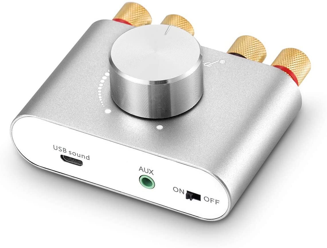 Bluetooth 5.0 stereoforstærker digital audio-forstærker 2x50W AUX / USB /  BT sølv | Elgiganten