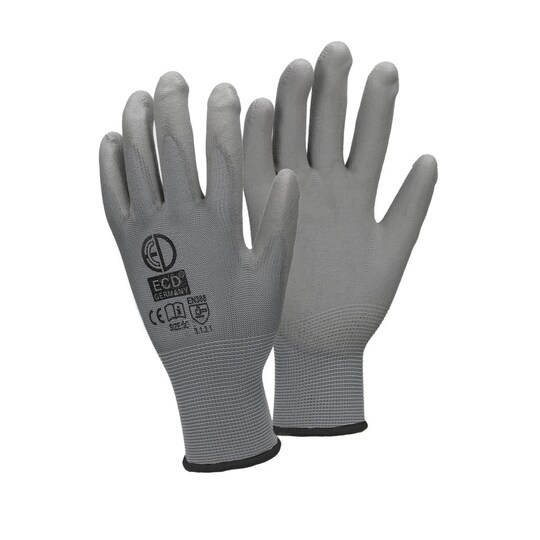 ECD Germany 12 par PU arbejde handsker, størrelse 10 XL, Grå, mekanik  handsker, | Elgiganten