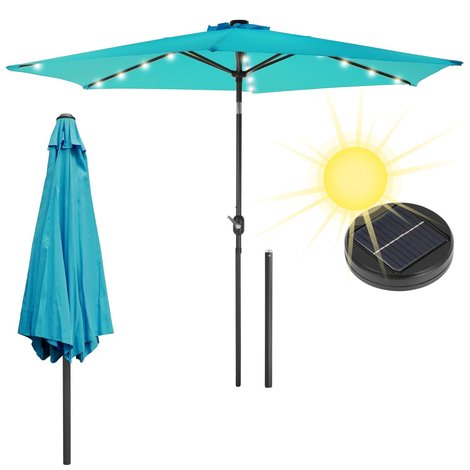 ECD-Germany Alu paraply Turkis Ø 300 cm runde med LED solenergi belysning  og | Elgiganten