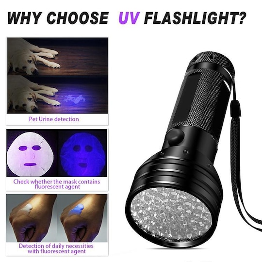 UV lommelygte med 51 LED perler 395 nm vandtæt | Elgiganten