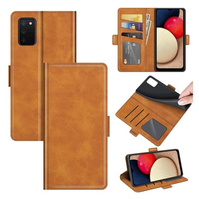 SKALO Samsung A02s / A03s Premium Wallet Flip Cover - Lys brun