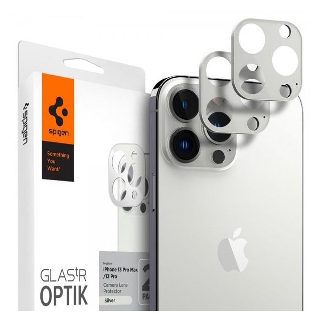 Spigen iPhone 13 Pro/iPhone 13 Pro Max Kameralinsebeskytter Glas.tR Optik 2-pack Sølv