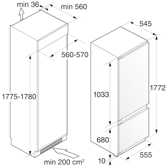 Asko køleskab/fryser RF31831I indbygget
