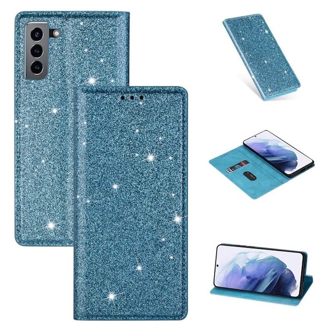 Glitter Smart FlipCase Samsung Galaxy S22 Plus  - Lyseblå