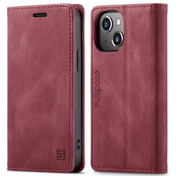 AUTSPACE A01 Retro tegnebog taske til iPhone 13 mini - rød