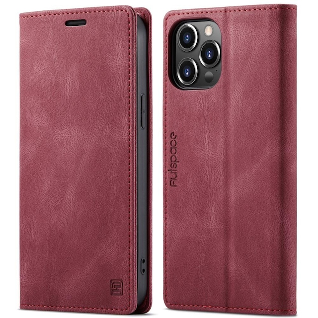 AUTSPACE A01 Retro tegnebog taske til iPhone 13 Pro Max - Rød