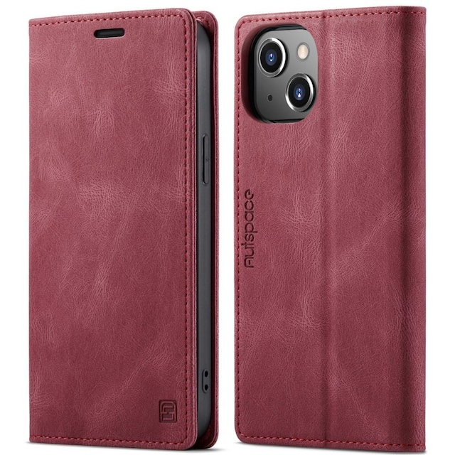 AUTSPACE A01 Retro tegnebog taske til iPhone 13 - rød