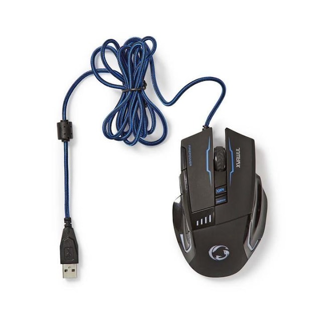 Nedis Gaming Mouse | Kabel | 800 / 1600 / 2400 / 4000 dpi | Justerbar DPI | Antal knapper: 8 | Programmerbare knapper | Højrehåndet | 1.50 m | LED