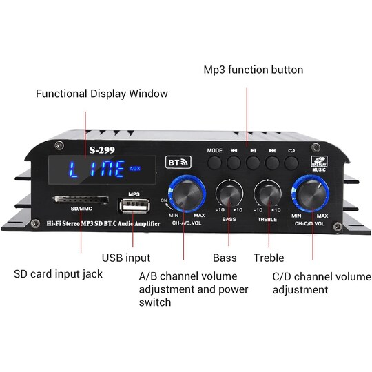 NÖRDIC Bluetooth 5.0 stereo 4.1 forstærker 4X40W + 50W RMS forstærker 2  højttalere og subwoofer med USB og SD media player input | Elgiganten