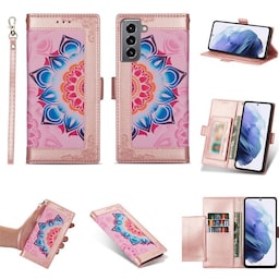 Flower wallet cover 4-kort Samsung Galaxy S22 Plus - Lyserød