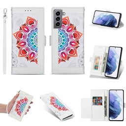 Flower wallet cover 4-kort Samsung Galaxy S22 Plus - Hvid