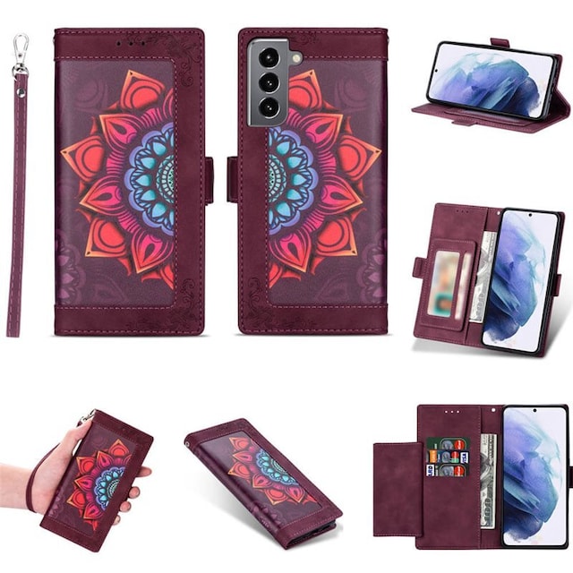 Flower wallet cover 4-kort Samsung Galaxy S22 Plus - Bordeaux