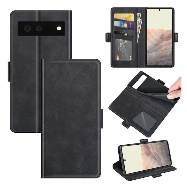 SKALO Google Pixel 6 Premium Wallet Flip Cover - Sort