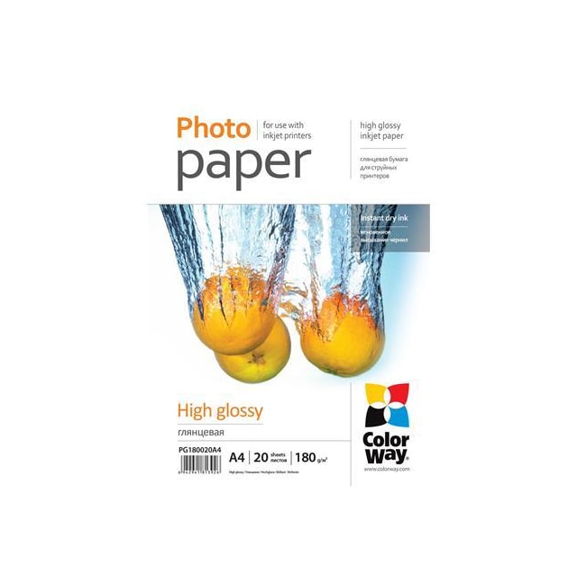 ColorWay fotopapir 20 stk. PG180020A4 blank, hvid, A4, 180 g/m²