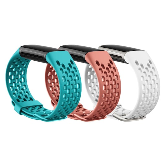 Fitbit Charge 5 armbånd sports silikone 3-pak turkis / koral / hvid |  Elgiganten