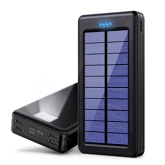 Solcelle oplader powerbank med solceller 20000 mAh Sort | Elgiganten