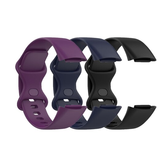 Fitbit Charge 5 armbånd silikone (størrelse L) 3-pak Mørkeblå / Lilla /  Sort | Elgiganten