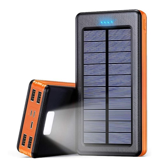Solcelle oplader powerbank med solceller 20000 mAh Sort / orange |  Elgiganten