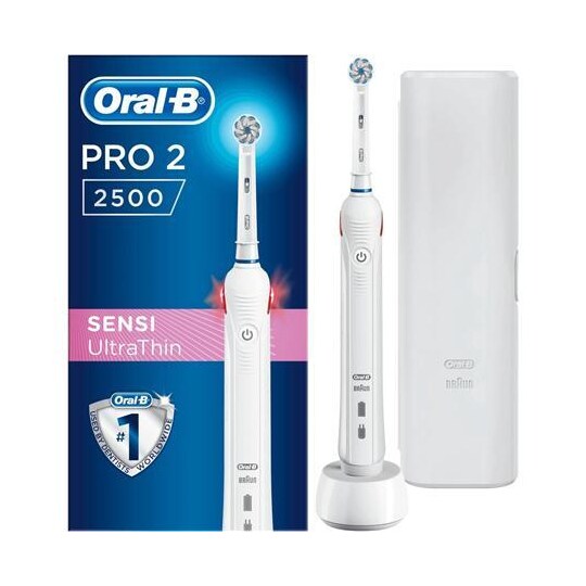 Oral-B Electric Toothbrush Pro 2 2500 Sensi UltraThin Genopladelig, Til  voksne, Antal børstehoveder inkluderet 1, Antal tænder til børstning 2,  Hvid | Elgiganten