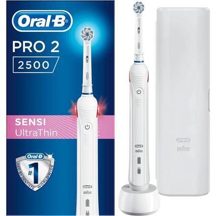 Oral-B Electric Toothbrush Pro 2 2500 Sensi UltraThin Genopladelig, Til  voksne, Antal børstehoveder inkluderet 1, Antal tænder til børstning 2,  Hvid | Elgiganten