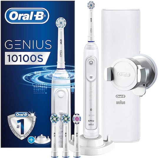 Oral-B Elektrisk tandbørste Genius 10100S Sensi Ultra Thin Genopladelig,  Til voksne, Driftstid 2 min, Antal børstehoveder inkluderet 2, Hvid |  Elgiganten